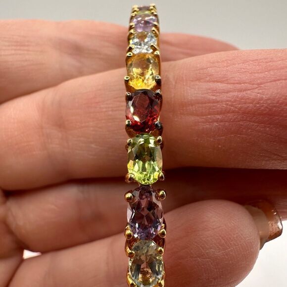 SALE! VTG Multi-gemstone cuff bracelet in gold tone over stamped .925! - Picture 5 of 7